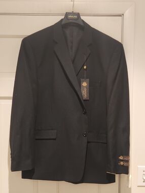Adolfo Men’s Black Two-Button Suit Jacket Vintage Never Worn Wool 48 Reg